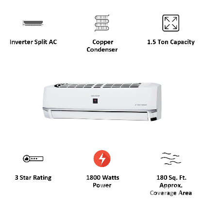 SHARP 1 TON 3 STAR INVERTER SPLIT AC AH-XP12WMT